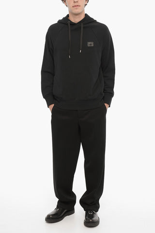 Fleeced-Cotton Easy Fit Hoodie with Piercing