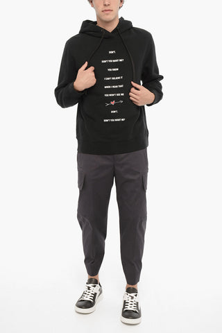 Fleeced Cotton Slim Fit Hoodie with Front Print