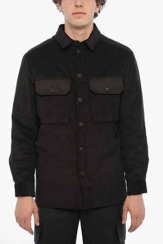 Overshirt in Velour a Coste con Inserto Trapuntato sul Retro