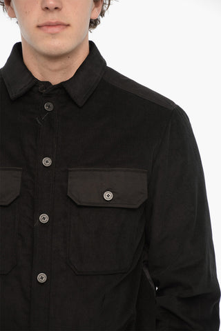 Overshirt in Velour a Coste con Inserto Trapuntato sul Retro