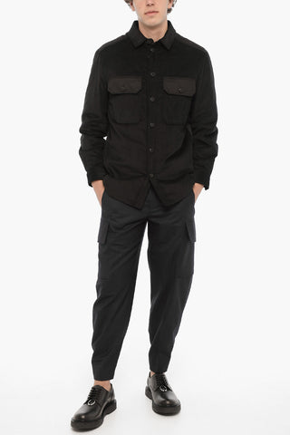 Overshirt in Velour a Coste con Inserto Trapuntato sul Retro
