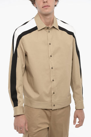 Overshirt in Cotone con Bande Laterali a Contrasto