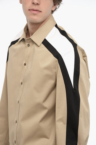 Overshirt in Cotone con Bande Laterali a Contrasto