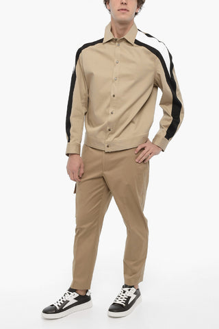 Overshirt in Cotone con Bande Laterali a Contrasto