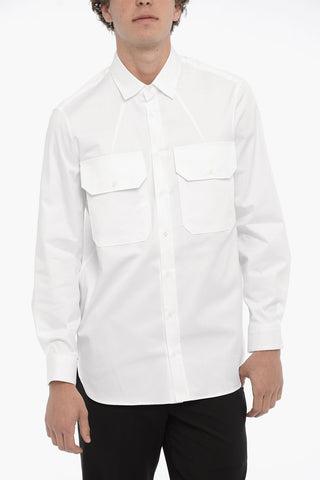 Solid Color Loose Fit Shirt with Double Breast Pocket