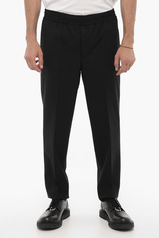 Pantaloni Skinny Fit in Lana Vergine con Elastico in Vita