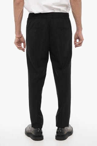 Pantaloni Skinny Fit in Lana Vergine con Elastico in Vita