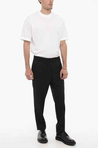 Pantaloni Skinny Fit in Lana Vergine con Elastico in Vita