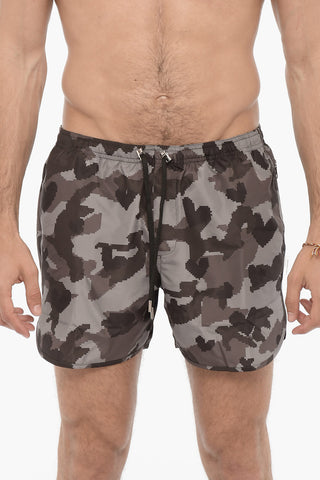 Camouflage Motif Slim Fit Swim Shorts