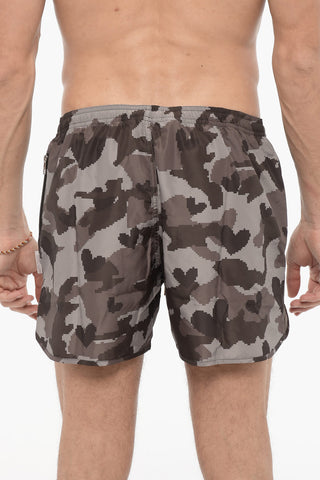 Camouflage Motif Slim Fit Swim Shorts