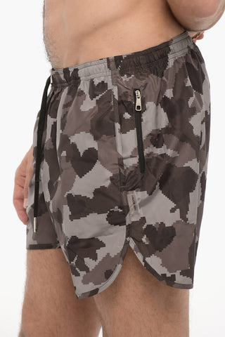 Camouflage Motif Slim Fit Swim Shorts