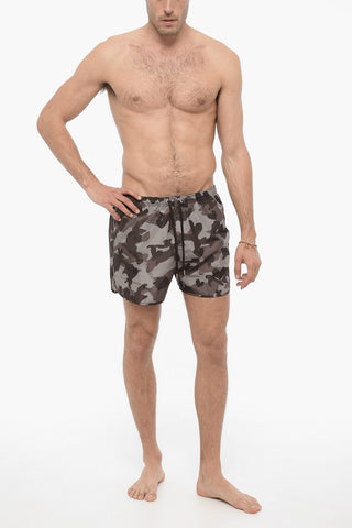 Camouflage Motif Slim Fit Swim Shorts