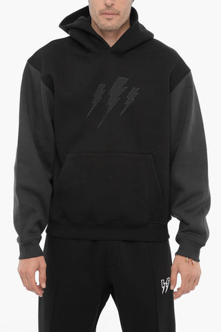 Two-Tone Fleeced Cotton Blend Hoodie