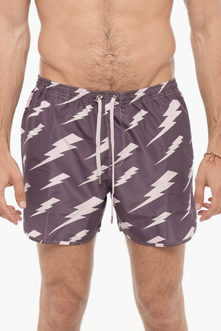 Slim Fit Swim Shorts with All-Over Thunderbolts Print