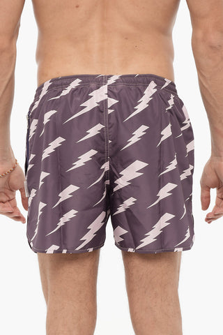 Slim Fit Swim Shorts with All-Over Thunderbolts Print