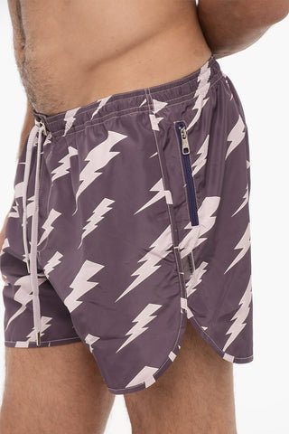 Slim Fit Swim Shorts with All-Over Thunderbolts Print