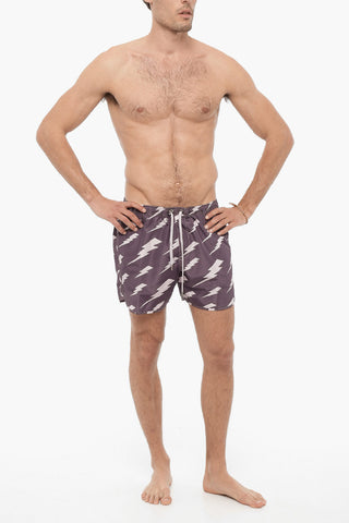 Slim Fit Swim Shorts with All-Over Thunderbolts Print