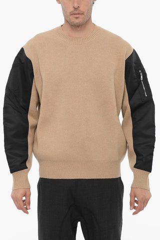 Wool and Nylon Crew-neck Sweater with Sleeve Pocket