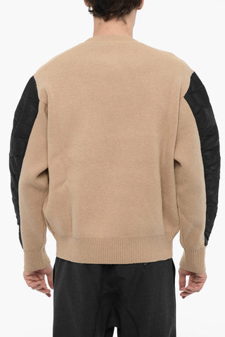 Wool and Nylon Crew-neck Sweater with Sleeve Pocket