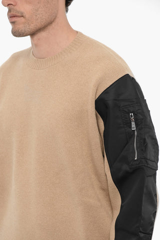 Wool and Nylon Crew-neck Sweater with Sleeve Pocket