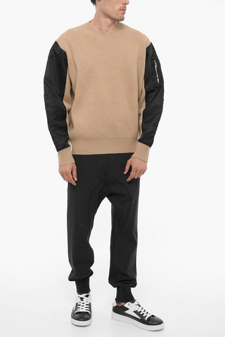 Wool and Nylon Crew-neck Sweater with Sleeve Pocket