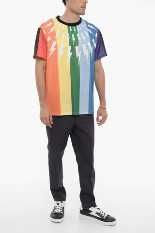 Multicolor THUNDER 7 BOLT  Crew-Neck T-shirt