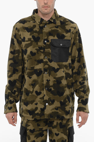 Fleeced Camouflage Overshirt with Snap Buttons