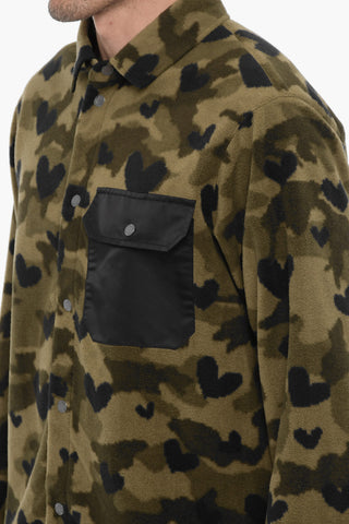 Overshirt in Pile Camouflage con bottoni Automatici