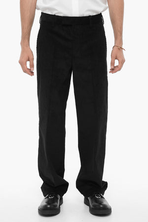 Ribbed Velour Loose-Fit Trousers