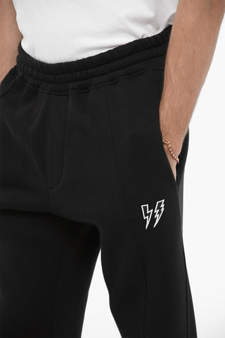 Loose-Fit Cotton-Blend Fleece Joggers with Thunderbolts Embroidery