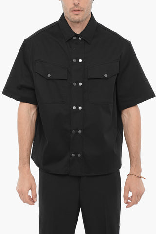 Short Sleeved Boxy Fit Shirt with Double Breast Pocket