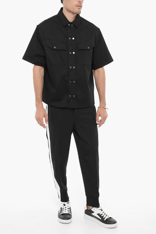 Short Sleeved Boxy Fit Shirt with Double Breast Pocket