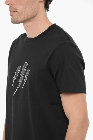 Slim Fit Crew-neck T-Shirt with Thunderbolts Print