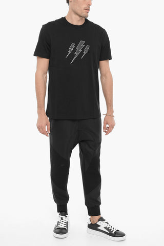 Slim Fit Crew-neck T-Shirt with Thunderbolts Print