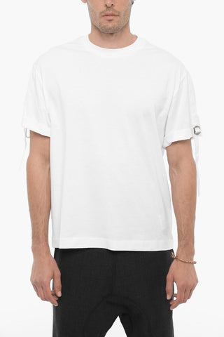 Slim Fit Crew-neck T-Shirt with Strap on the Sleeves