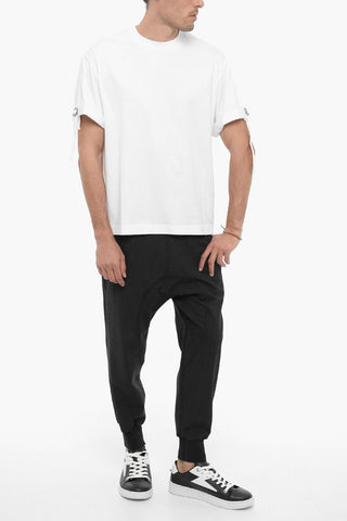 Slim Fit Crew-neck T-Shirt with Strap on the Sleeves