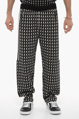 Knitted Casual Pants with Thunderbolt Embroidery