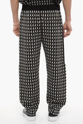 Knitted Casual Pants with Thunderbolt Embroidery