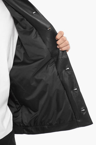 Slim Fit Leather and Fabric Overshirt with Double Breast Pocket