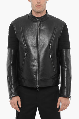 Leather and Neoprene Biker Jacket