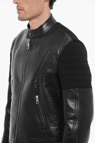 Leather and Neoprene Biker Jacket