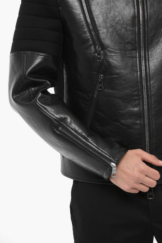 Leather and Neoprene Biker Jacket