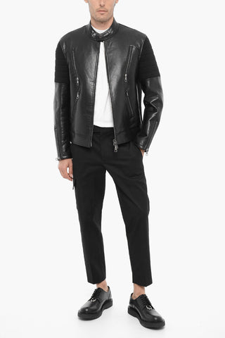 Leather and Neoprene Biker Jacket