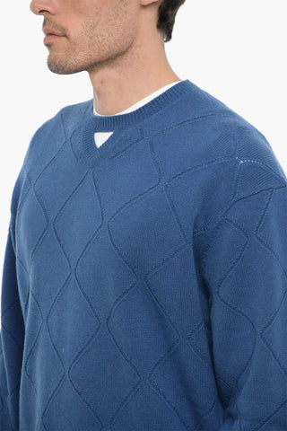 Wool Blend Crew-neck Sweater with Cut-Out Detail