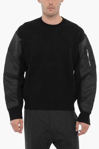 Wool and Nylon Crew-neck Sweater with Sleeve Pocket
