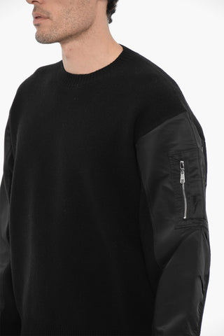 Wool and Nylon Crew-neck Sweater with Sleeve Pocket