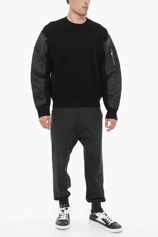 Wool and Nylon Crew-neck Sweater with Sleeve Pocket