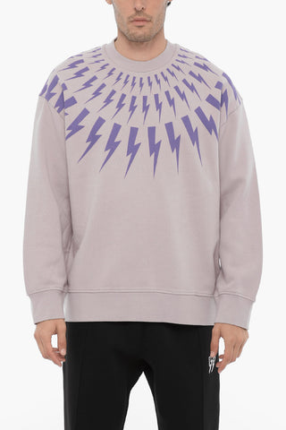 Fleeced Cotton FAIRISLE THUNDERBOLT Crew-neck Sweatshirt