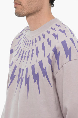Fleeced Cotton FAIRISLE THUNDERBOLT Crew-neck Sweatshirt