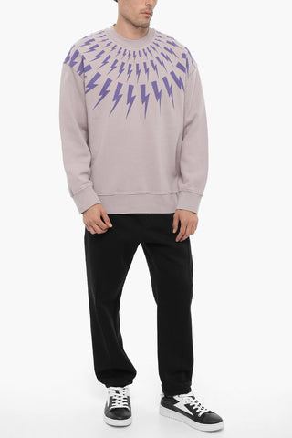Fleeced Cotton FAIRISLE THUNDERBOLT Crew-neck Sweatshirt